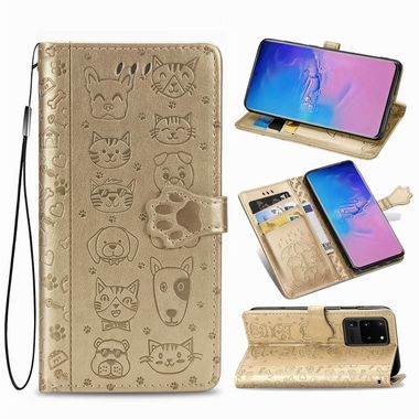 Peňaženkové puzdro na Samsung S20 Ultra - Cute Cat and Dog - zlatá