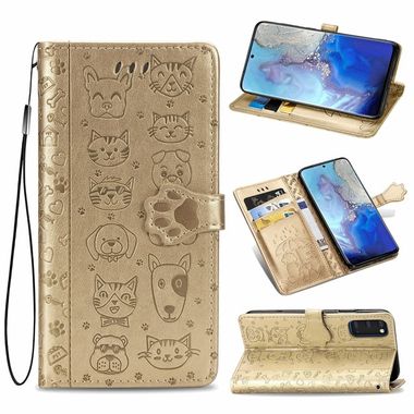 Peňaženkové puzdro na Samsung Galaxy S20 - Cute Cat and Dog - zlatá