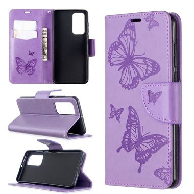 Peňaženkové puzdro Two Butterflies Embossing na Huawei P40 –fialová