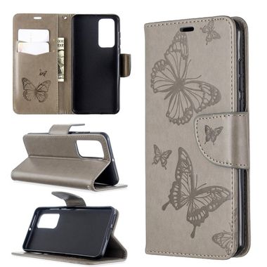 Peňaženkové puzdro Two Butterflies Embossing na Huawei P40 –sivá