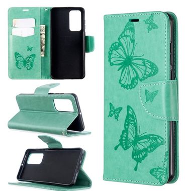 Peňaženkové puzdro Two Butterflies Embossing na Huawei P40 –zelená