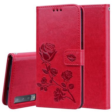 Peňaženkové Rose Embossed na Samsung Galaxy A7(2018)-červená