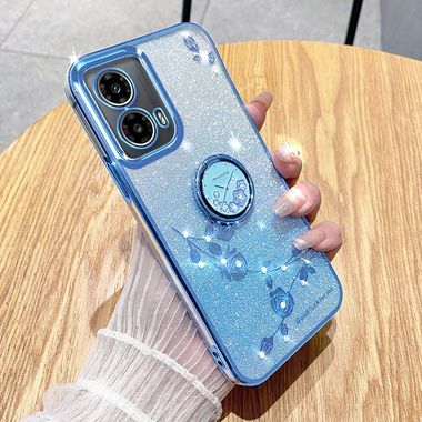 Ring Holder kryt Glitter na Motorola Moto G34 5G - Modrá