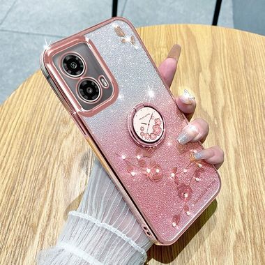 Ring Holder kryt Glitter na Motorola Moto G34 5G - Ružová