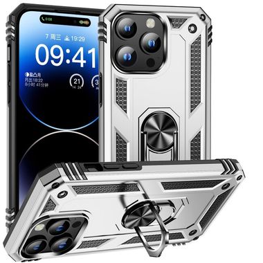 Ring Holder kryt Shockproof na iPhone 15 Pro Max - Strieborná