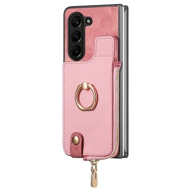 Ring Holder kryt Zipper na Samsung Galaxy Z Fold5 - Ružová