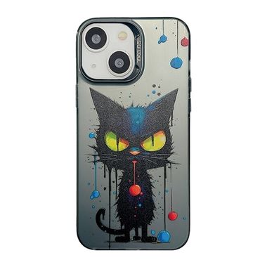 Sklenený kryt Cute Animal na iPhone 15 Plus - Black Cat