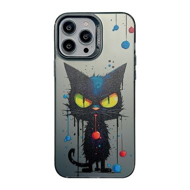 Sklenený kryt Cute Animal na iPhone 15 Pro - Black Cat