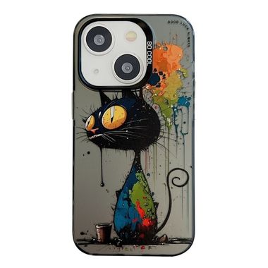 Sklenený kryt Oil Painting na iPhone 15 - Black Cat